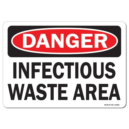 Safety Sign, OSHA Danger, 12" Height, Aluminum, Infectious Waste Area, Landscape